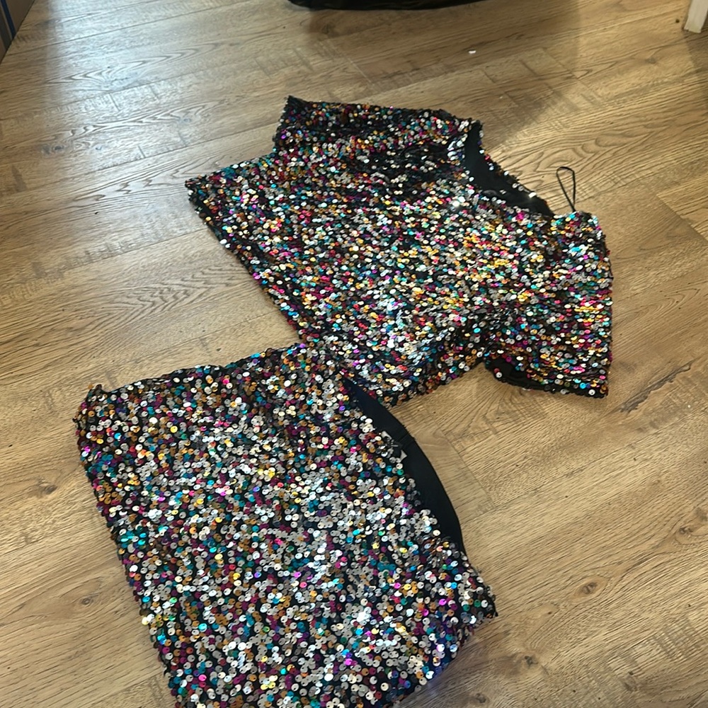 H & M New Year Eve skirt and shirt set Sequin